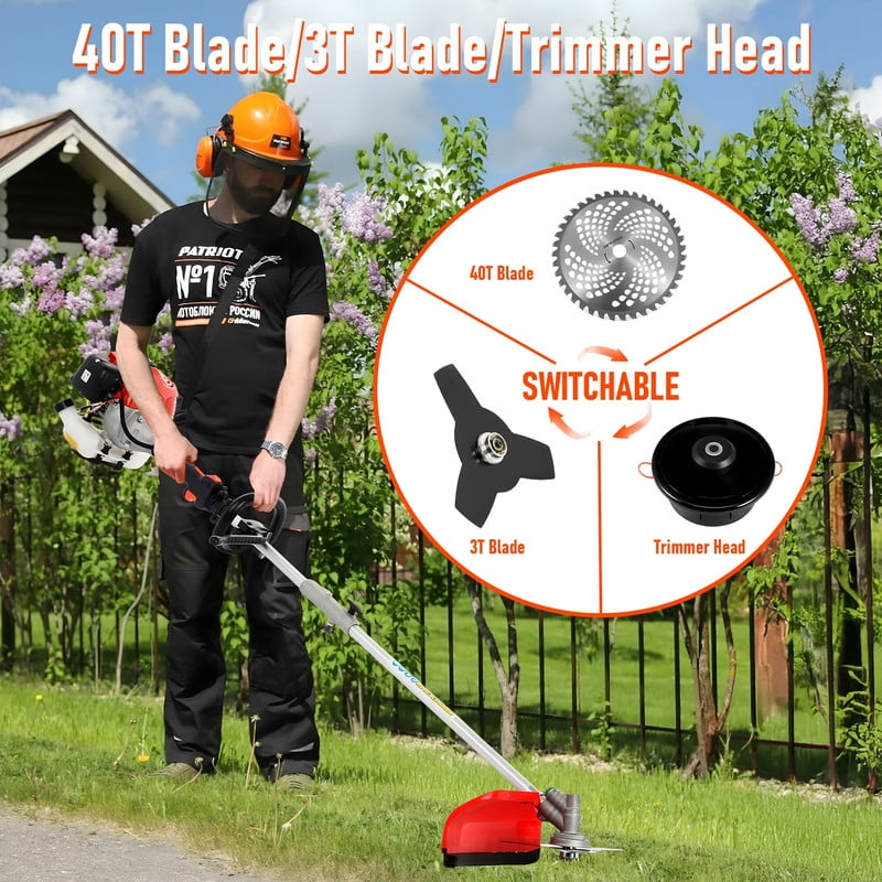 Floseru 5 in 1 Weed Wacker Gas Powe, 52CC 2-Stroke String Trimmer/Edger, Pole Saw, Hedge Trimmer and Brush Cutter Blade with Extension Pole – Gas Powe Yard Tool for Landscaping