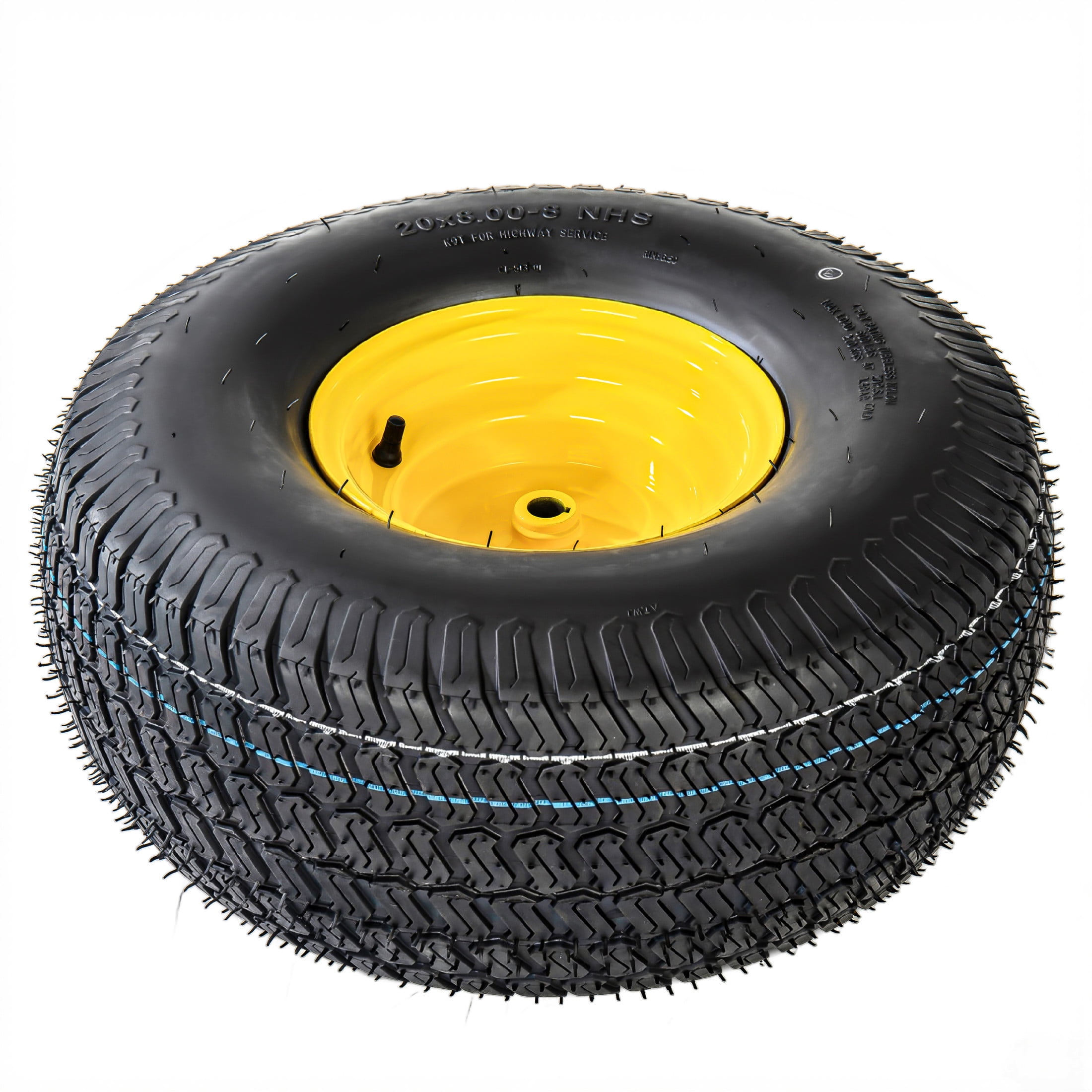 Noble House 20" x 8" Lawn Mower Tires & Wheel Assembly with Steel Rim, Tubeless Heavy Duty, Black & Yellow, Set of 2