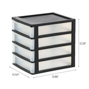 IRIS Medium 4-Drawer Compact Desktop Organizer, Stacking Desktop Unit, Black-Clear, Set of 2