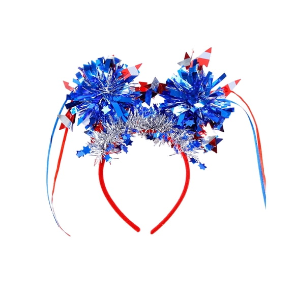 KUNPENG 4th of July Headband, Independence Day Accessories, Patriotic Party Favors, 4th of July Decorations, 9 x 9 Inch, 1 Pc, Red White and Blue Tinsel Headpiece, Memorial Day