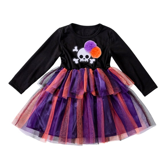 Kogui Little Girl Halloween Witch Applique Dress Sleeveless Shiny Tutu Skirt Cosplay Party Outfit Toddler Princess Costume, Girls Tutu Skirt (Orange, 1-2 Years)