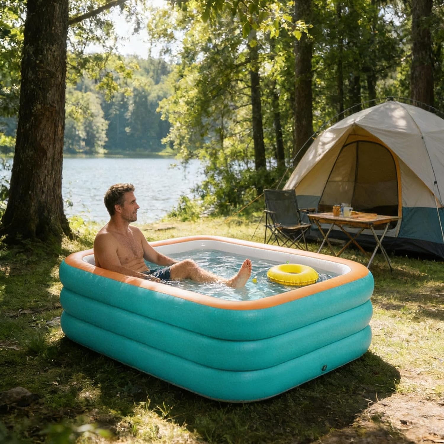 Beiled Large Durable Thick Inflatable Ground Swimming Pool, Pool Type: Inflatable Above Ground, 3 Layers, Heavy-Duty PVC, 102 * 67 * 22 in
