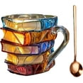 thumbnail image 1 of Taza de Vidrio 3D con Diseño de Libros Apilados de 11 oz Estilo Vitral para Amantes de la Lectura y Bibliotecarios, 1 of 5