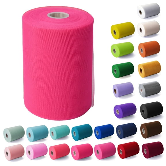 Craft And Party, Fuchsia Tulle Fabric Roll 6" by 100 Yards (300 ft) Fuchsia Fabric Tulle Spool for DIY Tutu Bow, Wedding, and Decoration.