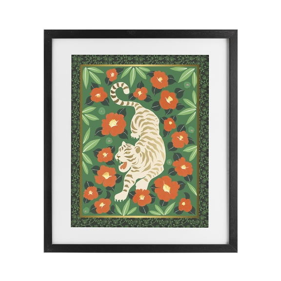 Stupell Industries Eclectic Eclectic Tiger & Hibiscus Black Framed Print Under Glass, 13 x 16, by Karolina Sato