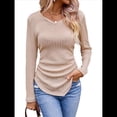 thumbnail image 3 of Camisas de Larga para Mujer, Cuello en V, Punto Acanalado, Corte Entallado, Suéter Ligero, Blusas Informales Elegantes de Otoño Albaricoque XXL, 3 of 8