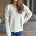 thumbnail image 5 of GigrtiJin Womens Pullover Sweaters Fall Winter Knitted Loose Long Sleeve Blouse Fashion V-Neck Casual Comfy Tops, 5 of 5