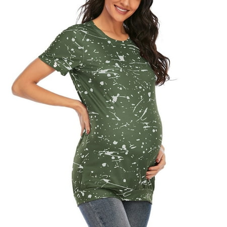 

WAJCSHFS Maternity Clothes Spring And Summer Women s Maternity Tops Shirts Pleat Peplum Hem Summer Pregnancy Blouse Tee Tunic with Outside Drawcord (Green XXL)