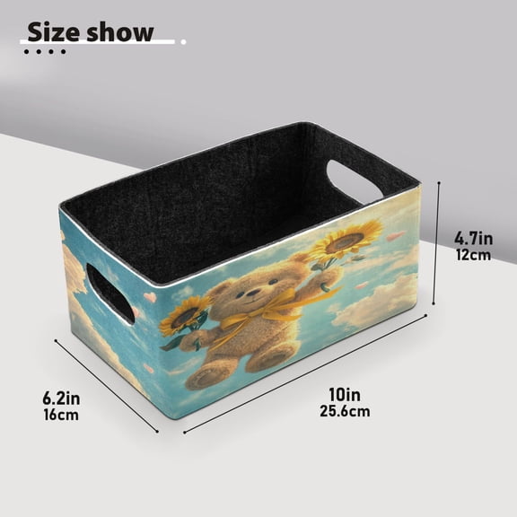 BZSMCE Shelf Baskets Flying Bear with Sunflowers Pattern Storage Cube Bins 10.1*6.3*4.7in Set of 2