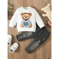 thumbnail image 3 of Michellecmm  Baby 2 Piece Outfit Bear Print Sweatshirt and Ripped Denim Pants, 3 of 7