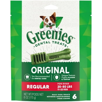 GREENIES Original Flavor REGULAR Size Dental Chew Treats for Dogs, 6 oz. Pack (6 Treats)