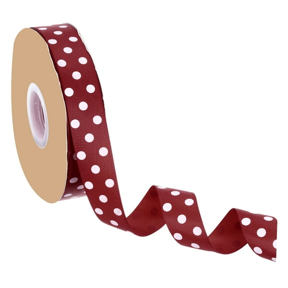Polka Dot Craft Grosgrain Ribbon, 1 Inch x 48 Yard Grosgrain Ribbon Roll, Wine Red with White Dots