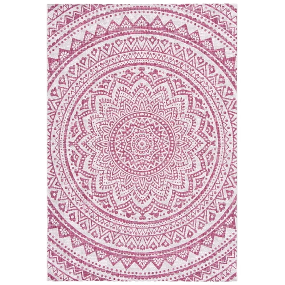 SAFAVIEH Courtyard Josiah Floral Medallion Indoor/Outdoor Area Rug, Ivory/Fuchsia, 8' x 10'