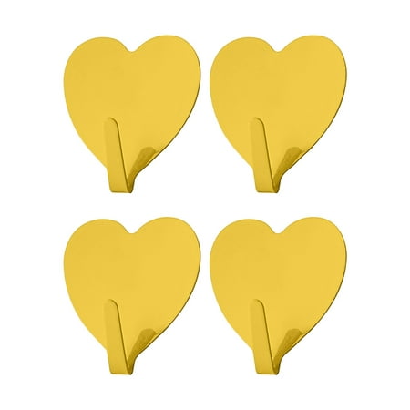 

XIUH 4Pcs Wrought Iron Love Hook Self-Adhesive Punch-Free Stainless Steel Hook Heart-Shaped Hook Home Creative Decoration Yellow