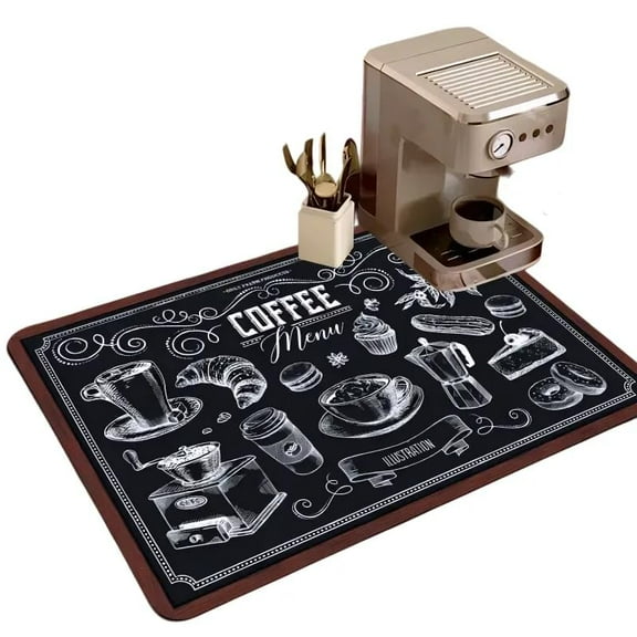 Coffee Mats Coffee Bar Mats Suitable For Coffee Machine Coffee Pot, Absorbent Hide Stain Rubber Backed Dish Drying Mats for Kitchen Counter,Coffee Bar Accessories