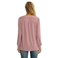 thumbnail image 4 of JWD Women's Casual V-neck Shirt Office Long Sleeve Bubble Cuff Four Seasons Top Dark Pink X-Large, 4 of 6