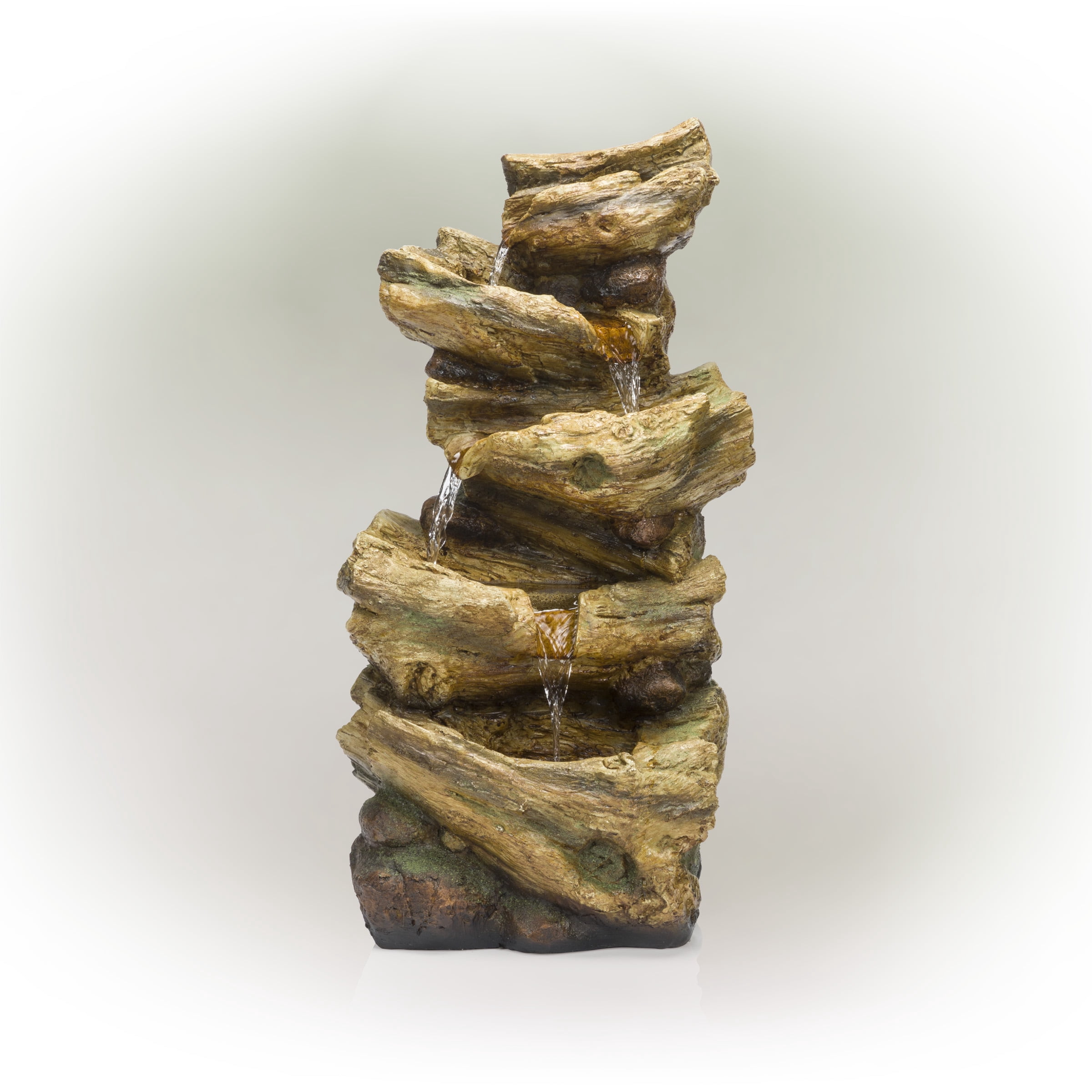 Alpine Corporation 24 inch Indoor and Outdoor 4-Tier Tree Trunk Log Fountain