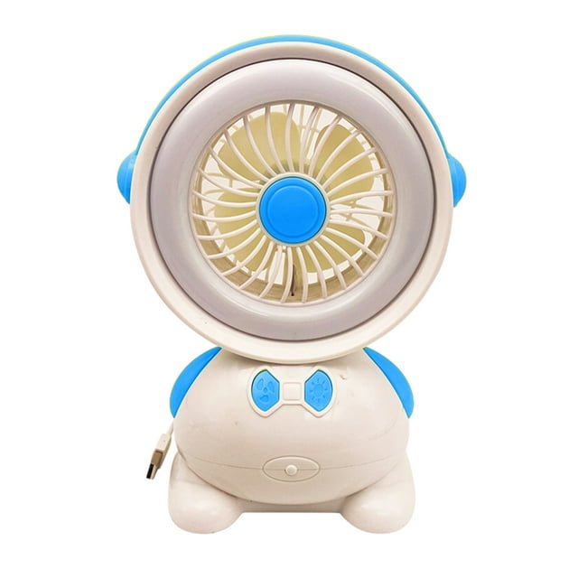 Small Portable Fan USB Desktop Fan With LED Lights 9.6 in x 5.9 in Plastic Enclosed Design Blue Green Orange