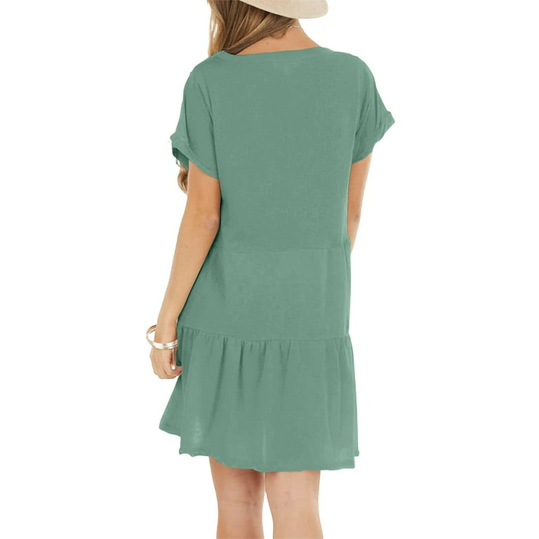 sachin and babi light blue dress mohiass Tshirt Dress Women Summer Short Sleeve Casual Dresses Drop Waist Ruffle Hem Babydoll Dress Cute Crewneck Mini Dresses Mint Green M, Women's,