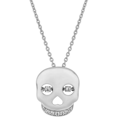 1/10 Carat T.W. Diamond Sterling Silver Twinkling Skull Pendant, 18