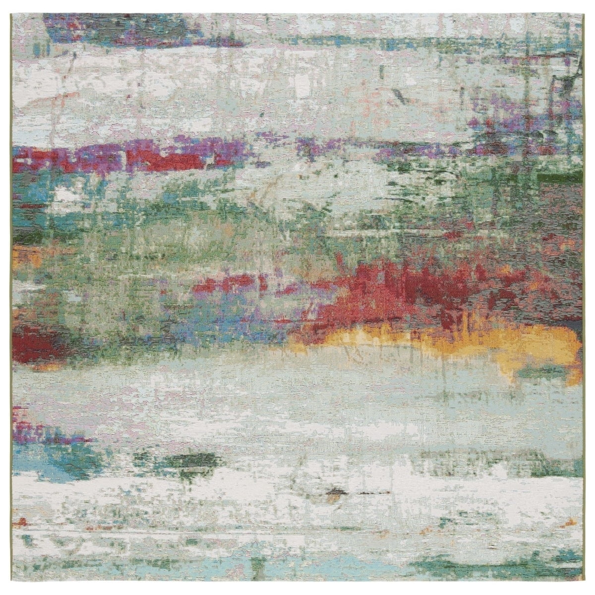SAFAVIEH Barbados Olivera Abstract Indoor/Outdoor Area Rug, Green/Blue Purple, 6'6" x 6'6" Square