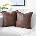 thumbnail image 2 of Set of 2 Faux Leather Decorative Throw Pillow Covers Modern Solid Outdoor Cushion Cases Luxury Pillowcases for Couch Sofa Bed 24x24 Inches Dark Brown, 2 of 6