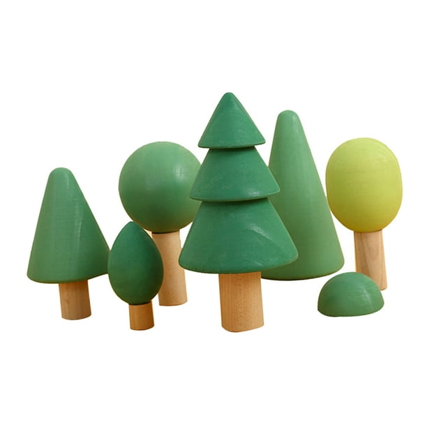 Juego de 7 bloques de madera con forma de árbol para construir y desarrollar la educación del bebé. Verde