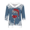 thumbnail image 4 of Women Christmas Outfit Women's Autumn Winter V Neck Long Sleeve T-Shirt with Festive Holiday Print Design for Casual Wear Blue 2XL, 4 of 5