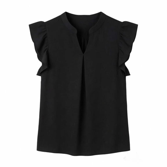 Tiijoy Girls Summer Ruffle Sleeve Shirt Casual Solid V Neck Blouse Top, Green, Sizes 5-14