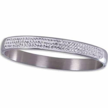 Clear Crystal Stainless Steel Hinged Bangle, 7.5"