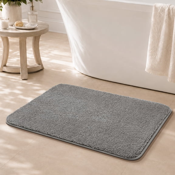 JAATOP 16" x 24" Bathroom Rug, Soft Absorbent Bath Mat with Non-Slip TPR Backing, Machine Washable, Light Gray