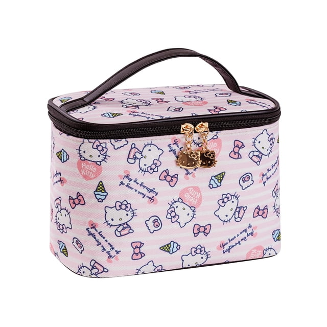 Bolsa de maquillaje AmbeAlla, grande, rosa, con soporte para brochas