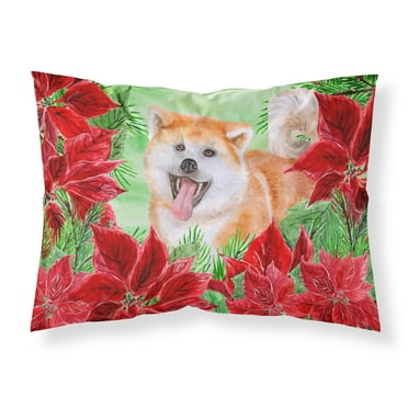 Akita Poinsettas Fabric Standard Pillowcase
