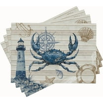 Crab Ocean Placemats Set of 4 Nautical Lighthouse Table Mats Washable Coastal Place Mats for Home Party Indoor Kitchen Dining Table Decoration 12x18 Inch