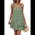 thumbnail image 3 of Vestidos de Verano para Mujer, Cuello Redondo, Hombros Descubiertos, Botones, Tirantes Finos, Vestido Informal Corto con Vuelo. Verde XL, 3 of 10