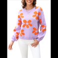 thumbnail image 2 of Suéter de Mujer de Otoño, Larga, Cuello Redondo, Jersey de Punto de Gran Tamaño, Tops Casuales con Estampados. Púrpura L, 2 of 10