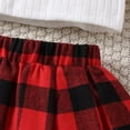 thumbnail image 4 of sususu Toddler Girls Ribbed Knit Top with Plaid Skirt and Scarf Three Piece Outfits Set Long Sleeve Solid Color Casual Wear ,Red,2-3 Years, 4 of 7