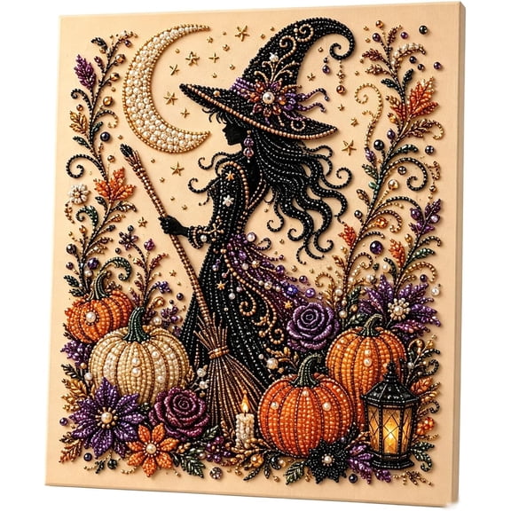 Halloween Ghost Pearl Art DIY Kit, Halloween Pearl Mosaic DIY Craft Kit, Ghost Pumpkin Fall Pearl Painting Kit, Beginner Friendly HalloweenHome Decor Craft Gift for Adults (Witch)