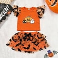 thumbnail image 4 of MEZZALL Child Toddler Girls Halloween Fly Sleeve Cartoon Pumpkin Prints Tops T Shirt Skirts Outfit Sets Round Neck Relaxed Fit Clothes Sets, 4 of 5