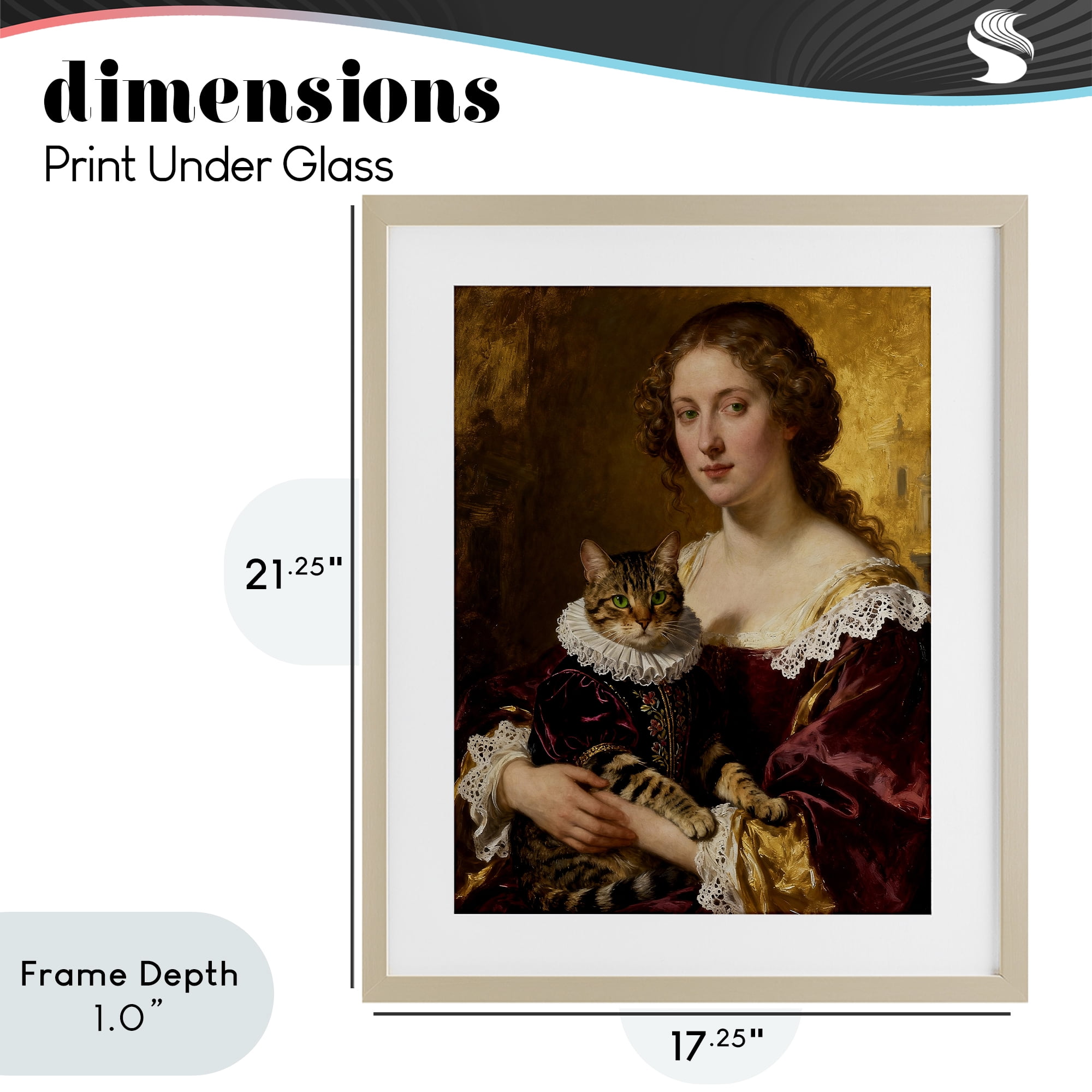 Stupell Industries Renaissance Lady with Regal Cat Birch Framed Print Under Glass, design by CAD Designs