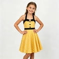 thumbnail image 4 of Zpanxa Girl Dress Girl Polka Dot Sleeveless Round Neck Waist Belt Dresses Casual A-line Dresses Yellow 12-13 Years, 4 of 9