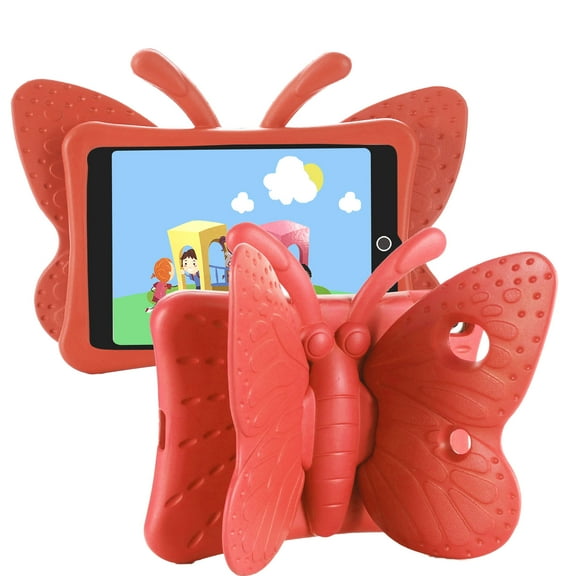 iPad 5th/6th Generation Case, iPad 9.7 2018/2017 Case, Kids Friendly Shockproof Butterfly Wing Kickstand Rugged Light Weight EVA Protective Cover, Red