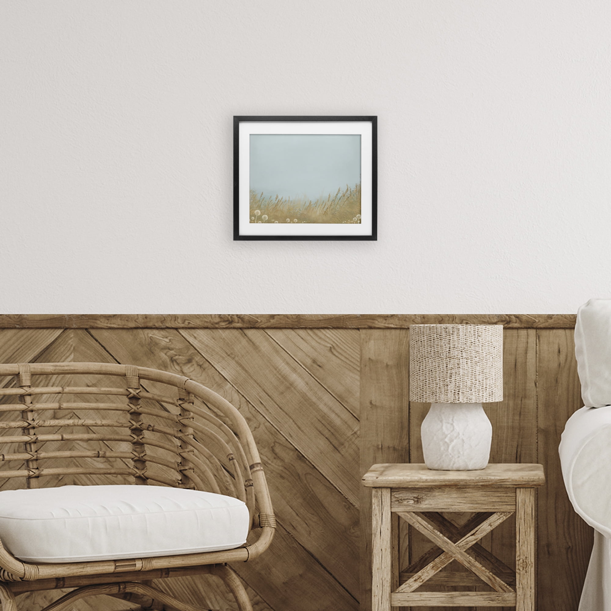 Misty Meadows Blowing in Wind Black Framed Print Under Glass, design by Renel Peters