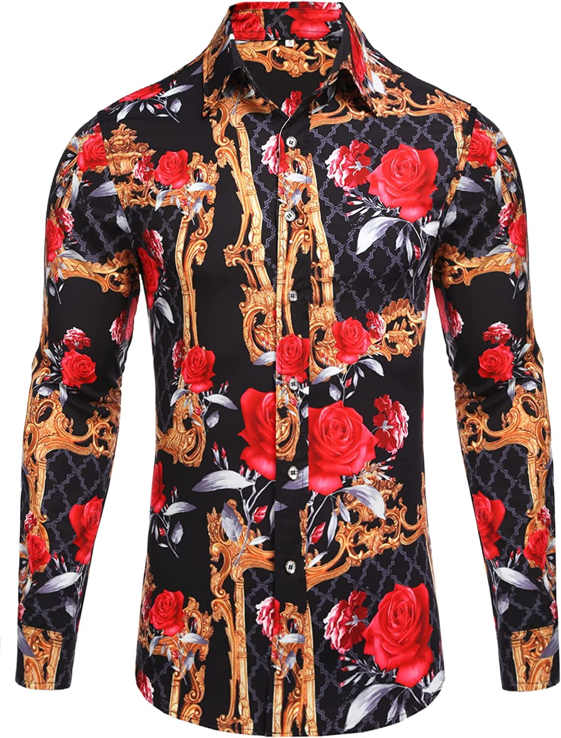 Pacinoble Mens Long Sleeve Fashion Luxury Design Print Dress Shirt ...