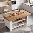 thumbnail image 5 of Fnova 55" 3-Tier Kitchen Island with Storage Shelf, Farmhouse Wooden Stationary Island Table with Large Worktop for Kitchen, Oak & White, 5 of 11