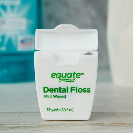 Equate Mint Waxed Dental Floss, Removes Plaque and Food Debris, Stimulates Gums, Gentle Cleaning, Nylon Floss, 55 yds