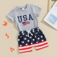thumbnail image 2 of 4th of July Toddler Baby Boys Outfits American Flag Short Sleeve T-Shirts Tops and Stars Stripes Shorts Set Fourth Of July Clothes, 2 of 8