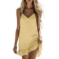 thumbnail image 5 of Summer Dresses for Women Women's And Linen Long Skirt With Thin Shoulder Straps And V-Neck Suspender Dress Yellow S, 5 of 7