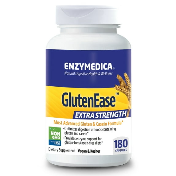 Enzymedica, GlutenEase Extra Strength, Digestive Aid for Gluten and Casein Digestion, Vegan, Non-GMO, 180 Capsules