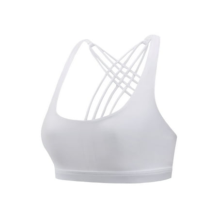 

DORKASM Padded Sports Bras for Women Strappy Racerback Wireless Bra High Impact Criss Cross Bras White XL